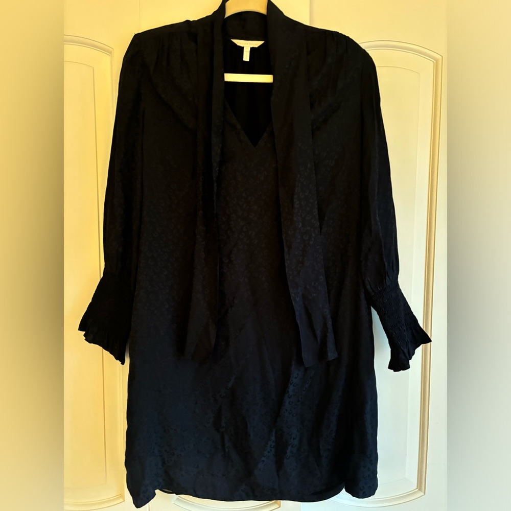 Navy Leopard Print Rebecca Taylor Long-Sleeve Shift Dress